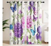 Tenda primaverile floreale per camera da letto, con occhielli, oscurante, con farfalle, acquerelli, blocca la luce, per soggiorno, larghezza 116,8 x lunghezza 137,2 cm, 2 pannelli