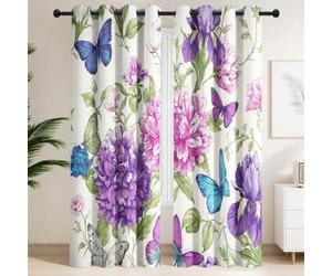 Tenda primaverile floreale per camera da letto, con occhielli, oscurante, con farfalle, acquerelli, blocca la luce, per soggiorno, larghezza 116,8 x lunghezza 137,2 cm, 2 pannelli