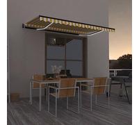 Tenda retrattile automatica con comando e sensore del vento, struttura in alluminio e tessuto in poliestere impermeabile, per patio, terrazza o giardino, con luci a LED e regolazione
