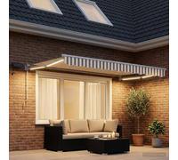 vidaXL Tenda retrattile manuale con LED Grigio chiaro e bianco, Una soluzione moderna per l'ombra all'aperto, tenda retrattile, gazebo per il giardino, luce LED