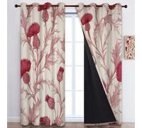 Tenda Rosso Oscurante con Occhielli, 2 Pannelli Disegnato A Mano Fiori Foglie Tende Oscuranti Per Interni Termiche Finestre Camera Da Letto e Soggiorno 75 x 166 cm (L x A)