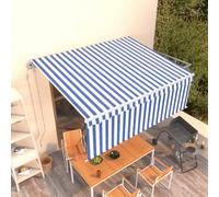 Tenda Sole Retrattile Automatica con Parasole 4x3,5m Blu Bianco, Telaio in Alluminio Verniciato a Polvere, Tessuto Poliestere con Rivestimento PU, Telecomando Incluso,