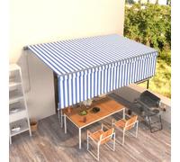 Tenda Sole Retrattile Automatica Parasole 5x3 m Blu Bianco con Telecomando, Telaio in Alluminio Verniciato a Polvere e Tessuto Poliestere con Rivestimento PU Resistente ai