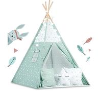 Tenda Teepee per Bambini Nukido con Luci, 3 Cuscini, Tappetino Isolante e Copertura - Stile Montessori - Facile da Piegare - Tappetino Gioco in Cotone - 120x120x165 cm