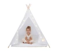 Tenda teepee pieghevole per bambini, tenda da gioco con catena luminosa | Tipi in cotone e lino antistrappo, aste in legno spesse 160 cm, piedini antiscivolo, sicuro per 3 bambini