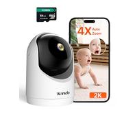 Tenda Telecamera di Sorveglianza con scheda 64 GB, WIFI 6, Sorveglianza 360°, Rilevamento di Persone, Movimento e Notifiche, Webcam di Sicurezza per Bambini, Anziani, Visione Notturna