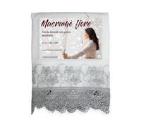 TENDA tendone PIZZO MACRAMÈ FIORE grigio CM.140X280 confezionata