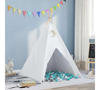 Tenda tepee bianca, 120 x 120 x 150 cm, tessuto e plastica, con telaio in legno, pieghevole, per la cameretta dei bambini e il giardino, tenda da gioco, ideale per nascondere e gattonare