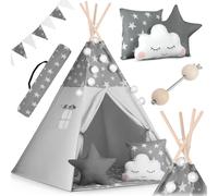 Tenda Tipi Nukido per bambini con ghirlanda e luci - Grigia con stelle