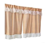 Tenda verde a scacchi con volant e tasca per bastone, per tende semi velate, per finestre piccole, 150 x 60 cm (arancione)