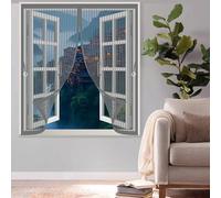 Tenda Zanzariera 194 x 154 cm Chiusura Automatica, Non Ho Più Fastidiosi Insetti in Casa - Non Accorciabile Tenda Zanzariera Finestra per Tutti I Tipi di Finestre, Grigio