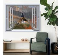 Tenda Zanzariera 78 x 71 cm Chiusura Automatica, Non Ho Più Fastidiosi Insetti in Casa - Non Accorciabile Zanzariera Magnetica per Finestra per Tutti I Tipi di Finestre, Grigio