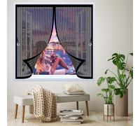 Tenda Zanzariera 85 x 105 cm Chiusura Automatica, Non Ho Più Fastidiosi Insetti in Casa - Non Accorciabile Zanzariera Finestra Tenda per Tutti I Tipi di Finestre, Nero
