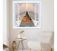Tenda Zanzariera 95 x 145 cm Chiusura Automatica, Anti-Graffio per Gatti, Magneti Più Forti, Mantiene L'Aria Fresca Tenda di Protezione per Tutti I Tipi di Finestre, Bianco