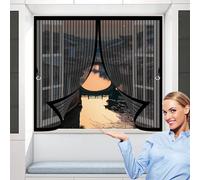 Tenda Zanzariera Magnetica 110 x 170 cm, Magnetica, Chiusura Automatica, Senza Foratura, Rete Fine, Tenda Termica Isolante Freddo e Caldo per Porta Finestra Balcone, Nero