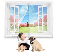 Tenda Zanzariera Magnetica Finestra 110x120 cm, Tenda Zanzariera Finestra, Chiusura Automatica Adsorbimento Magnetico Rete, Finestre D'Ingresso Finestre Cortili Bianco Nuova-Versione