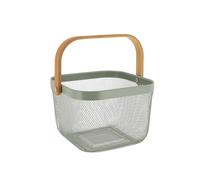 Tendance - Cestino Quadrato in Metallo con Manico in bambù - Kaki