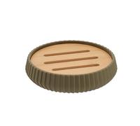 Tendance - Porta sapone a strisce in abs con effetto gomma e bambù - verde oliva