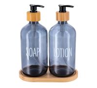 Tendance - Set di 3 Accessori Composto da 2 vaschi in Vetro da 500 ml e 1 Vassoio in bambù - Blu