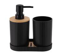 Tendance - Set di 3 Accessori in bambù pp Bicchiere + Dispenser da 350 ml + portasapone - Nero