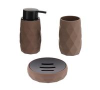 Tendance - Set di Bicchiere, Dispenser di Sapone e portasapone in ABS + Gomma - Marrone - Bagno - Accessorio da Bagno Indipendente