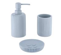 Tendance - Set di Bicchiere, Dispenser di Sapone e portasapone in poliresina a Coste - Azzurro - Bagno - Accessorio da Bagno Indipendente