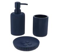 Tendance - Set di Bicchiere, Dispenser di Sapone e portasapone in poliresina a Coste - Blu Navy - Bagno - Accessorio da Bagno Indipendente