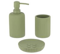 Tendance - Set di Bicchiere, Dispenser di Sapone e portasapone in poliresina a Coste - Cachi - Bagno - Accessorio da Bagno Indipendente