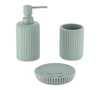 Tendance - Set di Bicchiere, Dispenser di Sapone e portasapone in poliresina a Coste - Verde eucalipto - Bagno - Accessorio da Bagno Indipendente