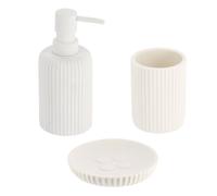 Tendance - Set di Bicchiere, Dispenser di Sapone e portasapone in poliresina Rigata - Bianco - Bagno - Accessorio da Bagno Indipendente