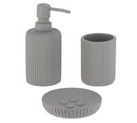 Tendance - Set di Bicchiere, Dispenser di Sapone e portasapone in poliresina Rigata - Grigio - Bagno - Accessorio da Bagno Indipendente