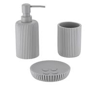 Tendance - Set di Bicchiere, Dispenser di Sapone e portasapone in poliresina Rigata - Grigio Chiaro - Bagno - Accessorio da Bagno Indipendente