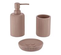 Tendance - Set di Dispenser di Sapone e portasapone in poliresina a Coste - Cappuccino - Bagno - Accessorio da Bagno Indipendente