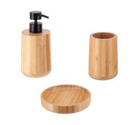 Tendance - Set di Dispenser di Sapone Rotondo in bambù, Bicchiere e portasapone - bambù - Bagno - Accessorio da Bagno Indipendente