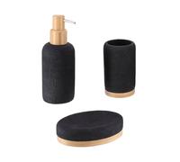 Tendance - Set di Dispenser per Sapone e Porta Sapone in poliresina Effetto Rete e bambù - Nero - Bagno - Accessorio da Bagno Indipendente