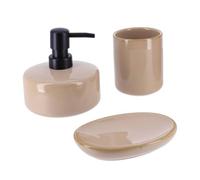 Tendance - Set di Dispenser per Sapone e portasapone in gres Laccato - Beige - Bagno - Accessorio da Bagno Indipendente