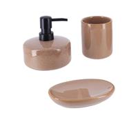Tendance - Set di Dispenser per Sapone e portasapone in gres Laccato - Caramello - Bagno - Accessorio da Bagno Indipendente