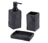 Tendance - Set di Dispenser per Sapone e portasapone in poliresina Effetto Pietra - Nero - Bagno - Accessorio da Bagno Indipendente