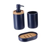 Tendance - Set Dispenser di Sapone, Bicchiere e portasapone in poliresina - Blu Navy/bambù - Bagno - Accessorio da Bagno Indipendente
