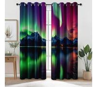 Tende 100% Oscuranti 117 L x 229 A cm (2Pannelli), Buio Isolamento Acustico Tende con Onirico Aurora Montagne Stampa - per Soggiorno e Camera da Letto Camera dei Bambini