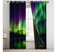 Tende 100% Oscuranti 140 L x 260 A cm (2Pannelli), Verde Isolamento Acustico Tende con Fantasy Aurora Riflesso Sul Lago Stampa - per Soggiorno e Camera da Letto Camera dei Bambini