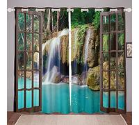 Tende a cascata in legno per finestre e finestre per camera da letto, soggiorno, albero della giungla cascata paesaggistica tropicale, W52 x L90