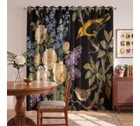 Tende a Pannelli Retro Francese per Interno con Anelli 2 Pezzi 140x220cm | Tenda Oscurante Uccelli Gialli, Rose Bianche E Lillà, Termiche Isolanti, Privacy, Anti-UV per Camera da Letto e Soggiorno
