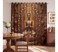 Tende a Pannelli Rilievo Rustico Retrò per Interno con Anelli 2 Pezzi 140x220cm | Tenda Oscurante Statua Buddha Mani Giunte Preghiera, Termiche Isolanti, Privacy per Camera da Letto e Soggiorno