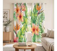 Tende a Pannelli Tropicale Fresco Ad Acquerello per Interno con Anelli 2 Pezzi 140x220cm | Tenda Oscurante Frangipani E Uccello Paradiso, Termiche Isolanti, Privacy per Camera da Letto e Soggiorno