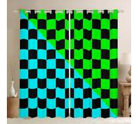 Tende a scacchi retrò per camera da letto e soggiorno, moderne geometriche carine, 30% -50% oscuranti, tende oscuranti verde foglia di tè, 2 pannelli 167,6 x 182,8 cm (larghezza x lunghezza