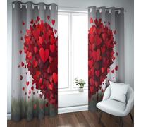 Tende a tema romantico Motivo di stampa a cuore d'amore rosso Occhiello Tende per finestre isolate termicamente per camera da letto Soggiorno Coppia Hotel W175xL180cm 2 pannelli