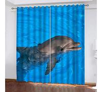 Tende A Vetro Per Finestra 3D Balena Blu Nel Mare Oscuranti Per Interni Due Pannelli Set 234x230Cm Tenda Camera Da Letto, Per La Stampa Con Occhielli, Soggiorno Moderne