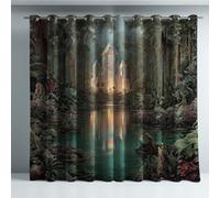 Tende ad anelli Verde Fantasia Tenda Termica Isolante Misterioso Giungla Castello Microfibra Insonorizzata Morbida per Cameretta dei Bambini 117L x 137A cm (2 Pannelli)