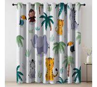 Tende Animali divertenti per bambini nella giungla oscuranti con stampa con occhielli, isolamento termico, per proteggere la privac 70L x 145A cm (2 Pannelli) per cucina Verde Colorato